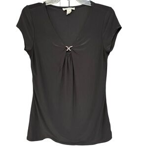 White House Black Market Black Ring Accent V-Neck Cap Sleeve Top Small